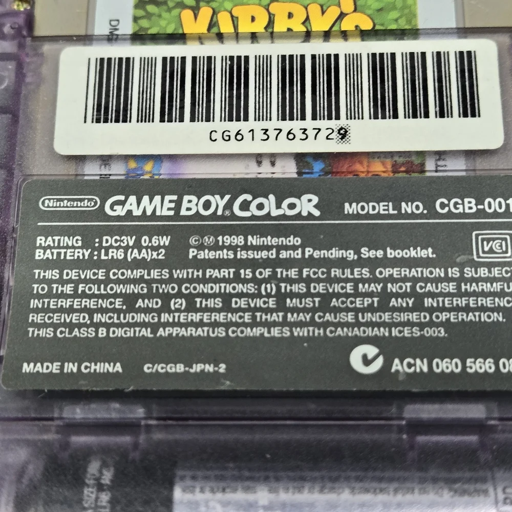 Nintendo Game Boy Color GBC Atomic Purple CGB-001 Handheld & Carry Bag & 1 Game